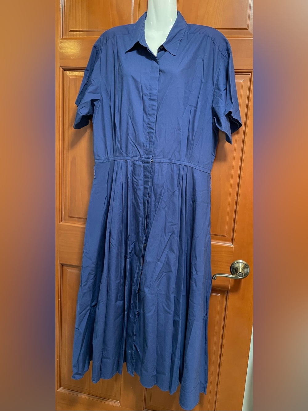 Vintage Lands' End Navy Blue Short-Sleeve All Cotton Maxi Shirt Dress